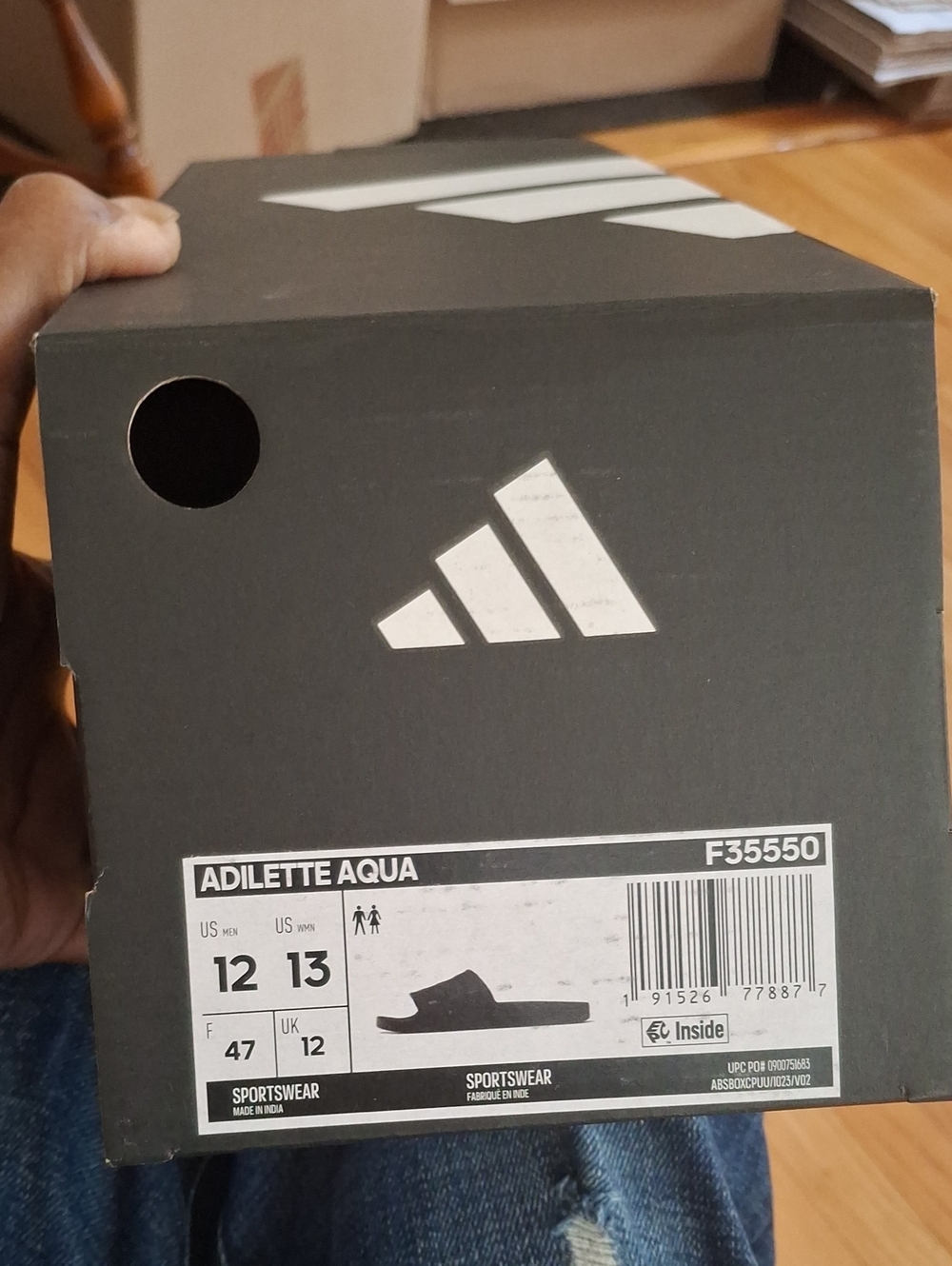 adidas Mens Adilette Aqua Slide in Black and White